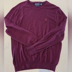 Polo by Ralph Lauren Washable Merino Wool Burgundy Crewneck Sweater